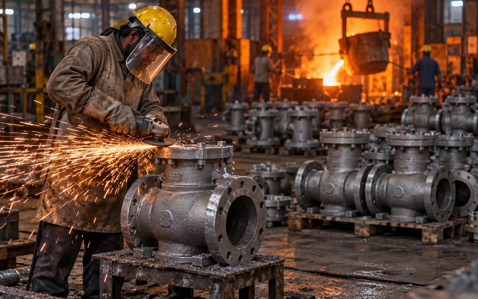 Fettling and shot blasting of castings