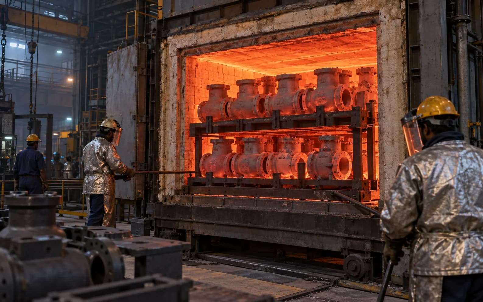 Castings loaded into the heat treatment furnace