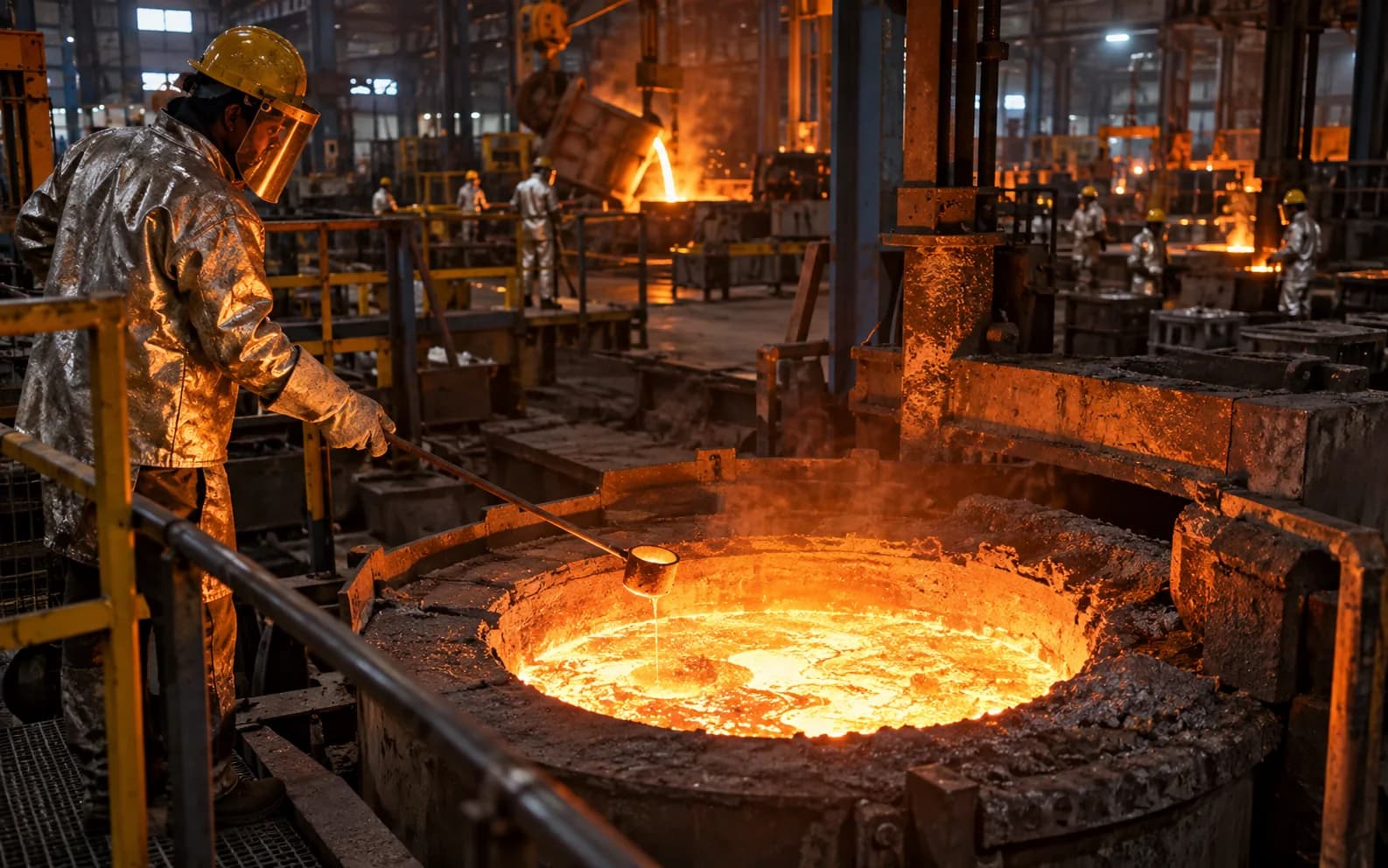 Induction furnace during a melt