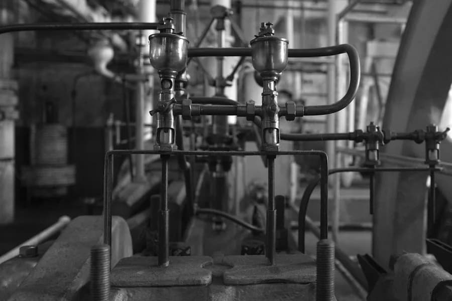 Early valve manufacturing plant with pipework and gauges